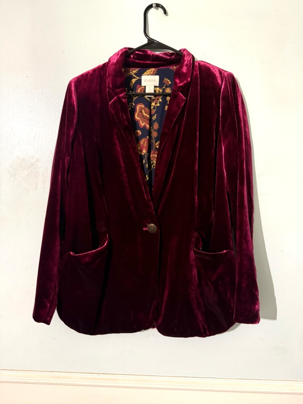 Chico's Velvet Single-Button Wine Blazer